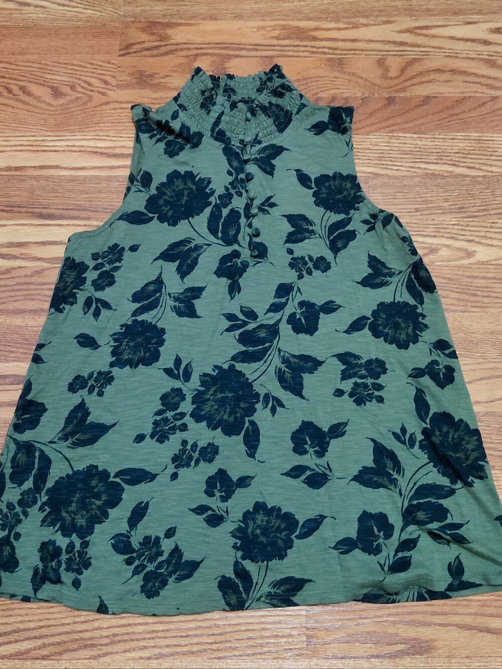 J. Jill Sleeveless Floral Mock Neck Top Women Size S Green Button High Neck Top
